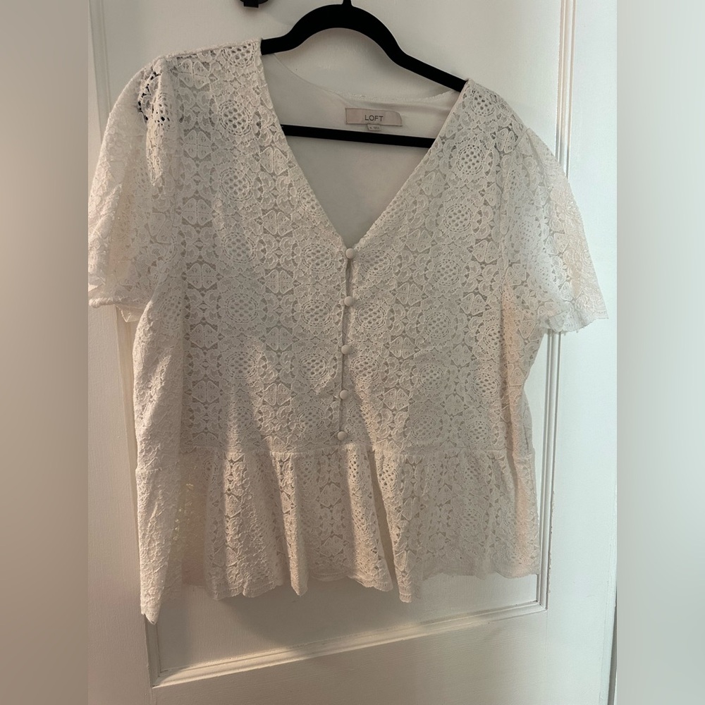 LOFT Women’s White Lace Peplum Top Size XL